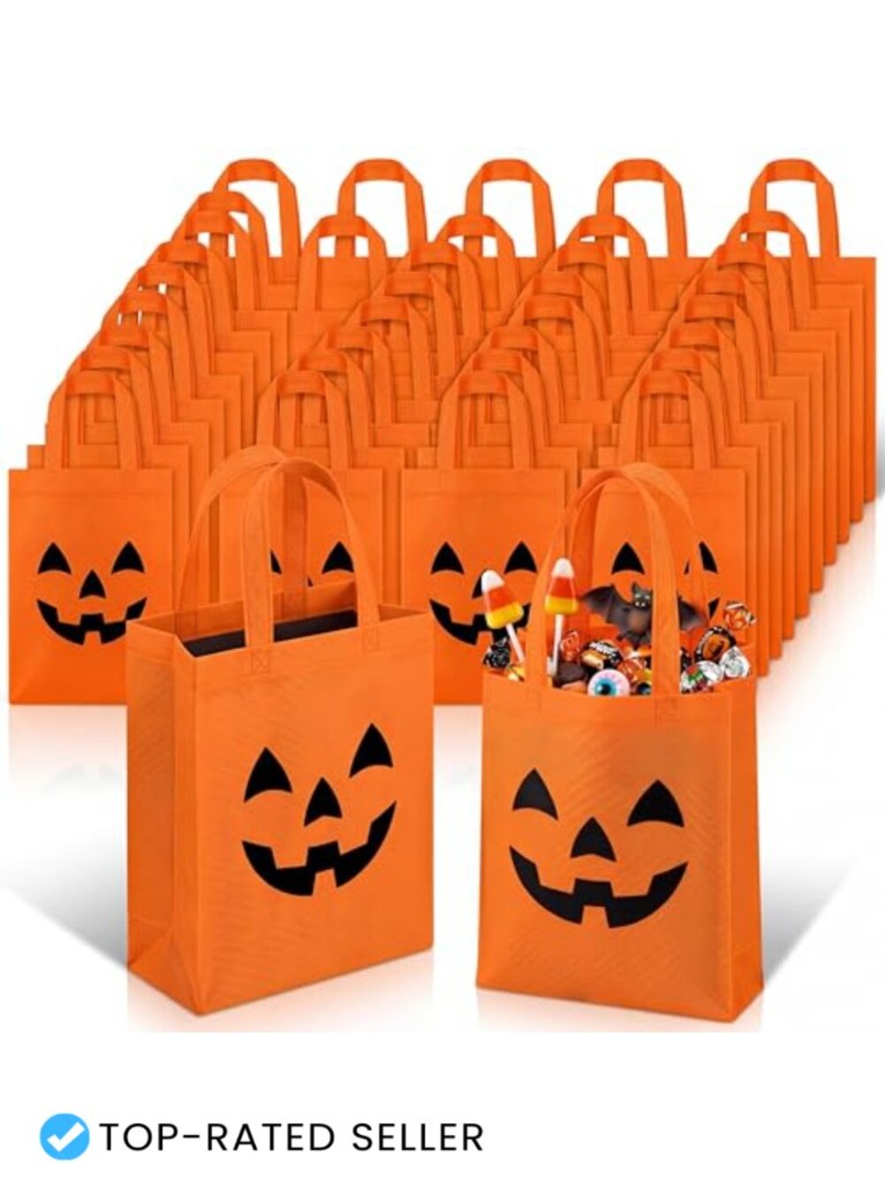 48 Halloween Non Woven Gift Bags Pumpkin Candy Tote Party Favors 12x8